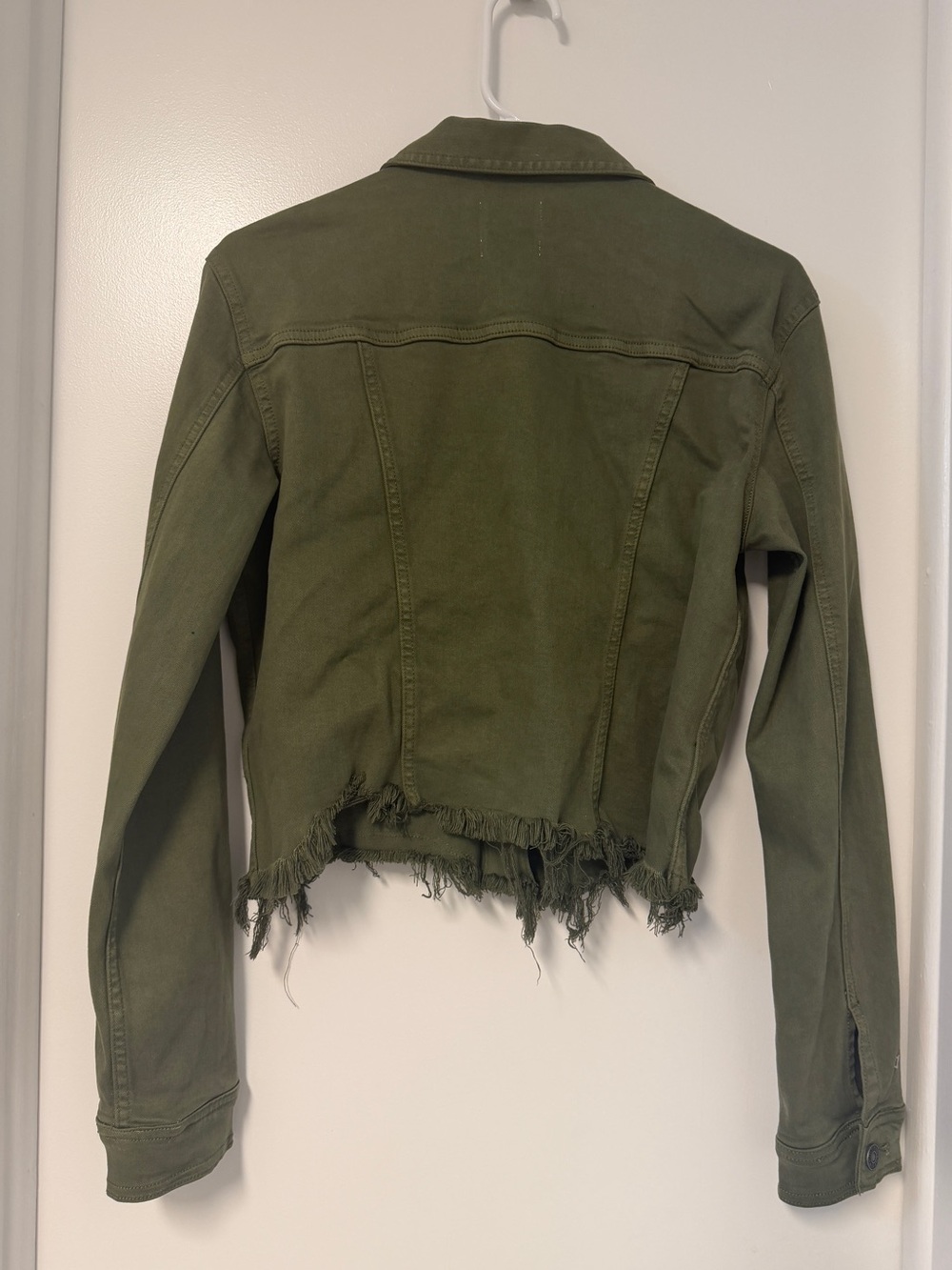 Hidden Olive Green Frayed Jean Jacket - Picture 3 of 3